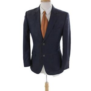 My Suit Mens Two Button Classic Lapel Blazer Jacket Navy Blue Wool Size 38